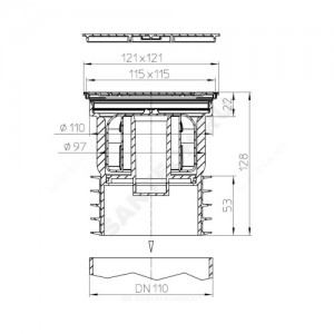 Трап нерегулируемый с "сухим" затвором "Primus" Дн 110 с нержавеющей решёткой 115х115мм с фиксацией решетки Klick-Klack вертикальный выпуск HL HL73Pr