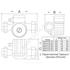 Насос циркуляционный с мокрым ротором Циркуль 25/40 PN10 1х220-240В/50 Гц в/к с гайками Джилекс 2540