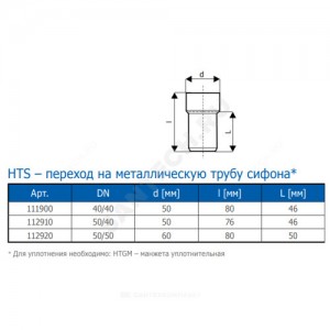 Переход PP-H на металлическую трубу сифона серый HT HTS Дн 40/40 б/нап б/к Ostendorf 111900