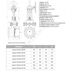 Задвижка клиновая сталь 30с564нж Ду 1000 Ру25 фл с редуктором МЗТА