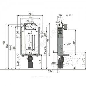 Инсталляция для подвесного унитаза Renovmodul без кнопки смыва Alca Plast AM115/1000