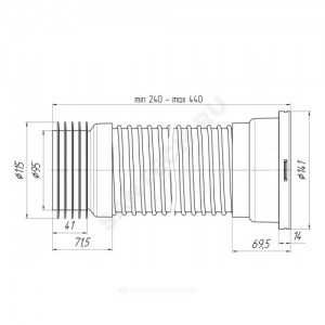 Гофра для унитаза армированная 110мм L=180-440мм для чугунных труб АНИ Пласт K518