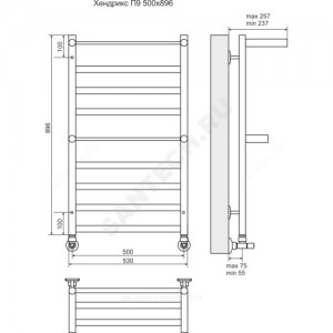 Полотенцесушитель водяной нерж сталь Лесенка Ду 25 (1/2") ВР с полочкой 333 Вт 500х896мм 9П нижнее подключение Хендрикс+ Терминус 4620768886874