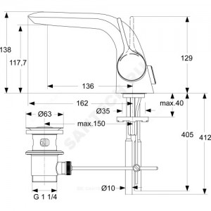 Смеситель для умывальника серия MELANGE ручка сбоку одноручный Ideal Standard A4258AA