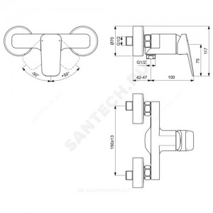 Гарнитур душевой серия IDEALRAIN EVO DIAMOND L3 штанга 900мм+шланг+лейка 3 режима струи Ideal Standard B2238AA