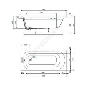 Ванна акриловая SIMPLICITY 160х70 без ножек Ideal Standard W004301