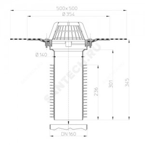Воронка кровельная HL69H с вертикальным выпуском PP Дн 160 с листвоуловителем,гидроизоляционным полимербитумным полотном 500мм HL HL69H/5