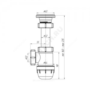 Сифон для умывальника бутылочный АНИ Юнг 1 1/4"x32 мини выпуск с нержавеющей решёткой D=65мм АНИ Пласт BM1000