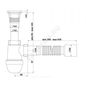 Сифон для умывальника/мойки бутылочный Варяг 1 1/4"x40 с гофрой 40х50 литой выпуск с пластиковой решёткой АНИ Пласт C5010