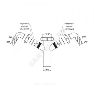 Патрубок для сифона 1 1/2"x40 с 2-мя отводами (штуцерами) Орио А-4176