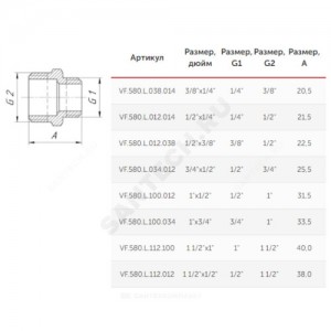 Ниппель латунь переходной Ду 25х20 (1"х3/4") НР VALFEX VF.580.L.100.034