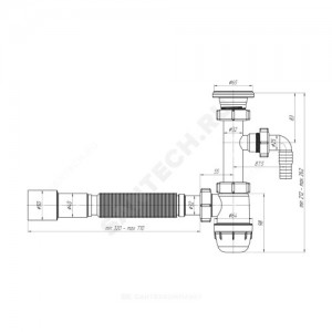 Сифон для умывальника бутылочный АНИ Юнг 1 1/4"x32 с гофрой 32х40/50 с отводом (штуцером) выпуск с нержавеющей решёткой D=65мм АНИ Пласт BM1316