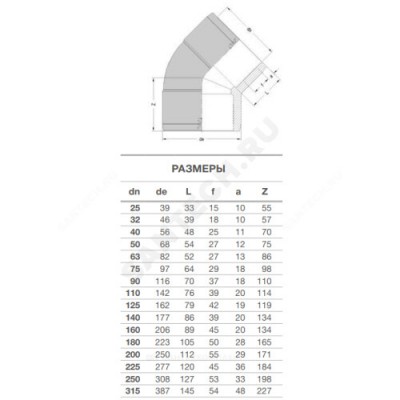 Отвод электросварной ПЭ100 SDR11 Дн 40х45гр Ру16 EUROSTANDARD 2116160040