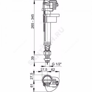 Арматура для бачка наливная нижнее подключение Alca Plast A17-1/2"