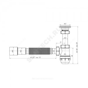 Сифон для умывальника бутылочный АНИ Юнг 1 1/4"x32 с гофрой 32х40/50 выпуск с нержавеющей решёткой D=65мм АНИ Пласт BM1016