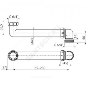 Колено для сифона отводное 1 1/2"х40х1 1/2" Alca Plast P109