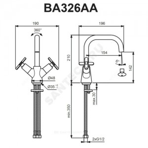 Смеситель для умывальника серия ART двуручный Vidima BA326AA