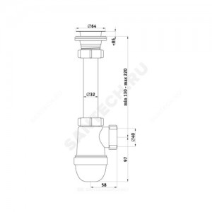 Сифон для умывальника бутылочный Ани 1 1/4"x40 выпуск с нержавеющей решёткой D=65мм АНИ Пласт C1000