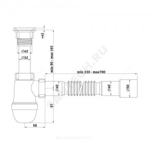 Сифон для умывальника/мойки бутылочный Варяг 1 1/4"x40 с гофрой 40х40/50 литой выпуск с пластиковой решёткой АНИ Пласт C5015