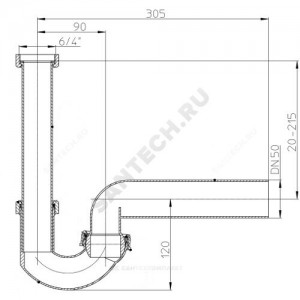 Сифон для кухонной мойки трубный 1 1/2"x50 с поворотным шарниром без выпуска HL HL100G/50