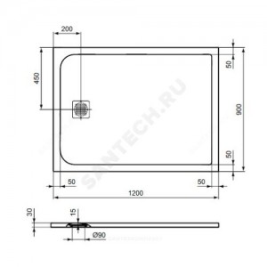 Поддон душевой литой мрамор прямоугольный ULTRAFLAT S 1200х900х30 Ideal Standard K8230FT