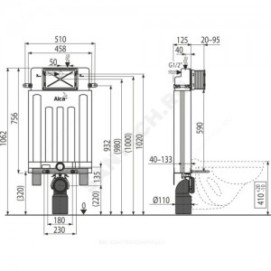 Инсталляция для подвесного унитаза Alcamodul без кнопки смыва Alca Plast AM100/1000E