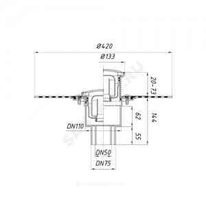 Трап регулируемый с гидрозатвором Дн 50/75/110 с нержавеющей решёткой 133мм с полимербитумным полотном вертикальный выпуск HL HL310NHR