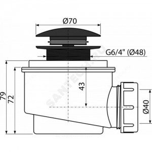 Сифон для поддона 1 1/2"x40 h=72мм слив клапан "клик-клак", пробка D=70мм Alca Plast A465BLACK-50