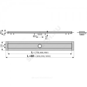 Лоток душевой Дн 57 без решетки 750х71 вертикальный выпуск Alca Plast APZ13-750