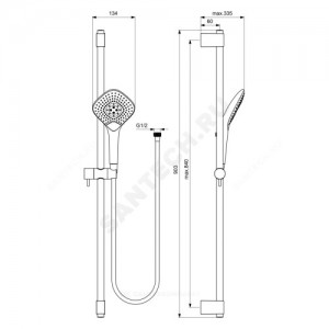 Гарнитур душевой серия IDEALRAIN JET DIAMOND XL3 держатель+шланг+лейка 3 режима струи Ideal Standard B1764AA