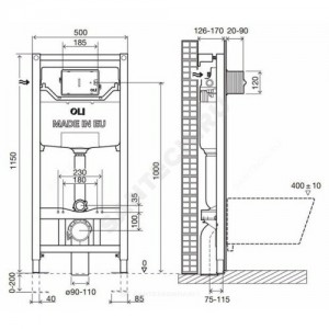 Инсталляция для подвесного унитаза OLI 120 ECO Sanitarblock без кнопки смыва OLI 879236