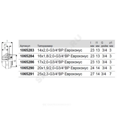 Евроконус для PE-X латунь Дн 20х2,0х3/4" ВР Vario Uponor 1065290/