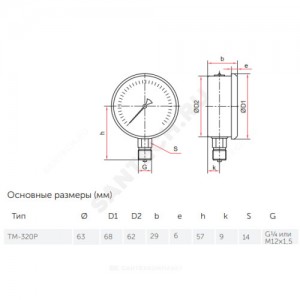 Манометр гидрозаполненный ТМ-320P.00 радиальный Дк63мм 0-0,4 МПа G1/4" Росма 00000006724