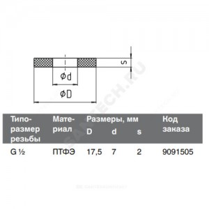 Шайба PTFE Дн 17,5х2мм для манометров G1/2", M20x1.5 Wika 9091505