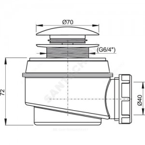 Сифон для поддона 1 1/2"x40 h=72мм слив клапан "клик-клак", пробка D=70мм Alca Plast A465-50