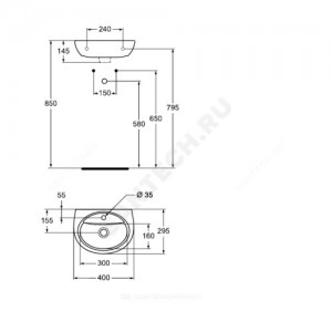 Умывальник подвесной SIRIUS 40 Vidima W418661