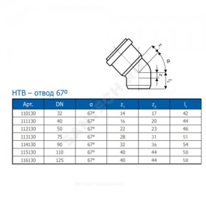 Отвод PP-H серая HT HTB Дн 50х67гр б/нап в/к Ostendorf 112130