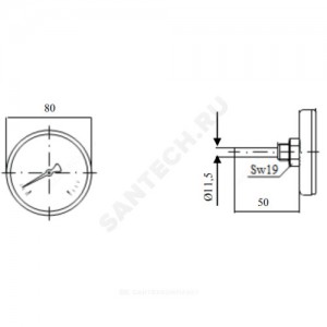 Термометр биметаллический осевой Дк80 L=50мм G1/2" 120С F+R801 Watts 10005931