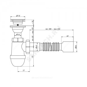 Сифон для умывальника/мойки бутылочный Варяг 1 1/4"x40 с гофрой 40х50 универсальный литой выпуск с пластиковой решёткой D=70мм АНИ Пласт C5510