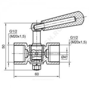 Кран для манометра 3-ходовой латунь Ду 15 Ру25 ВР G1/2" с рукояткой без фланца Росма 00000006160