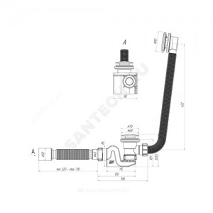 Слив-перелив для ванны Бриг автоматический 1 1/2"x40 с гофрой 40х50 слив клапан "клик-клак" (грибок-сетка), пробка D=68мм АНИ Пласт EC655GS