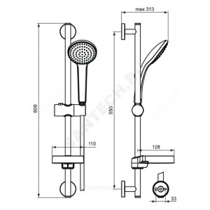 Гарнитур душевой серия IDEALRAIN SOFT M1 штанга 600мм+шланг+лейка 1 режим струи Ideal Standard B9412AA