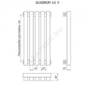 Радиатор трубчатый QUADRUM 40 V-500 10 секций с нижней подводкой прав ВР G 1/2" RAL 9016 (Белый) КЗТО