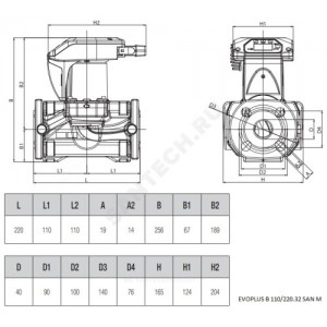 Насос циркуляционный с мокрым ротором EVOPLUS B 110/220.32 SAN M DAB 60151153