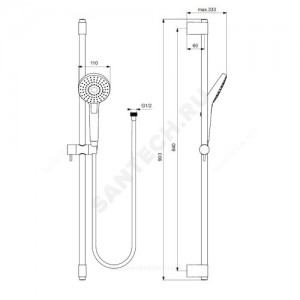 Гарнитур душевой серия IDEALRAIN EVO ROUND L3 держатель+шланг+лейка 3 режима струи Ideal Standard B2237AA