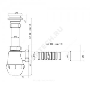 Сифон для умывальника/мойки бутылочный Ани Грот 1 1/2"x40 с гофрой 40х40/50 выпуск с нержавеющей решёткой D=70мм АНИ Пласт A0115