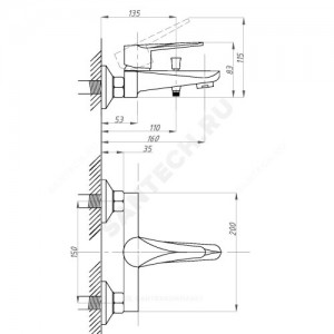 Смеситель для ванны с душем серия STEEL GOLD ПСМ 303-1 одноручный Профсан PSM-303-1