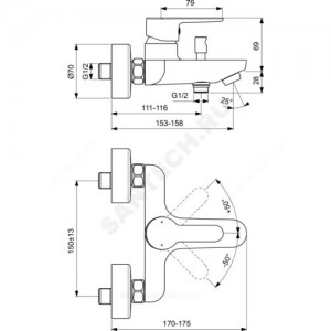 Смеситель для ванны с душем SESIA одноручный Ideal Standard BC208AA .