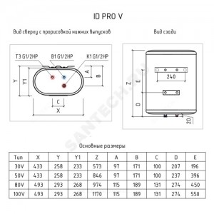 Водонагреватель электрический накопительный 100 л 2 кВт ID 100 V pro Wi-Fi THERMEX ЭдЭБ01138