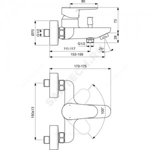 Смеситель для ванны с душем CERAFINE O одноручный Ideal Standard BC500XG